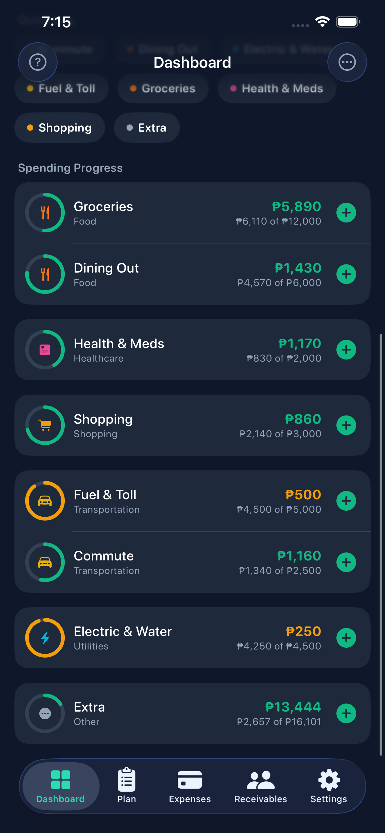 Dashboard spending progress
