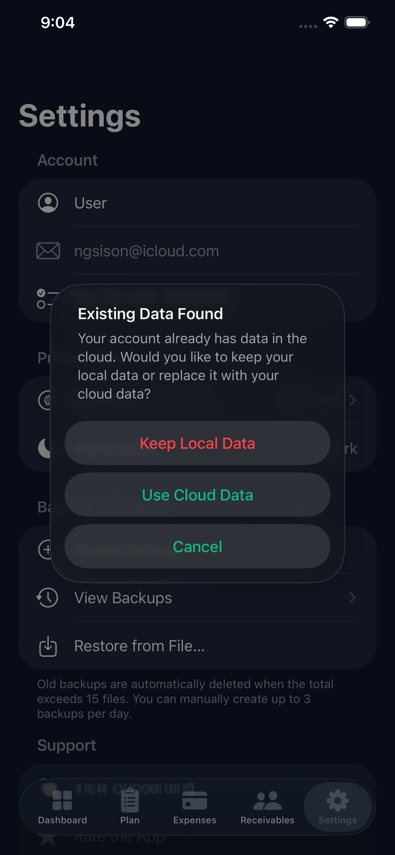Choose local or cloud data